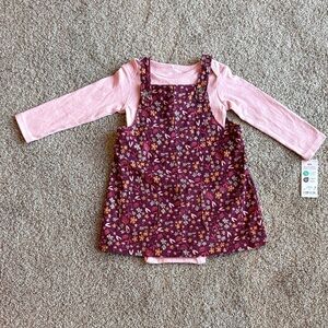NWT 12M Toddler Girl 2-Piece Floral Corduroy Jumper, Pink and Purple Baby Dress
